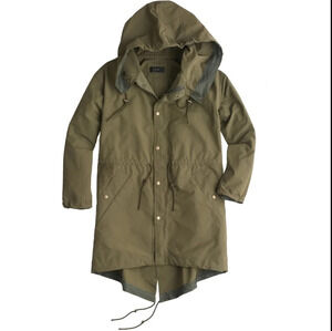 J Crew sz.S Oversized Fishtail Anorak Olive Green Military Army Long Jacket Coat